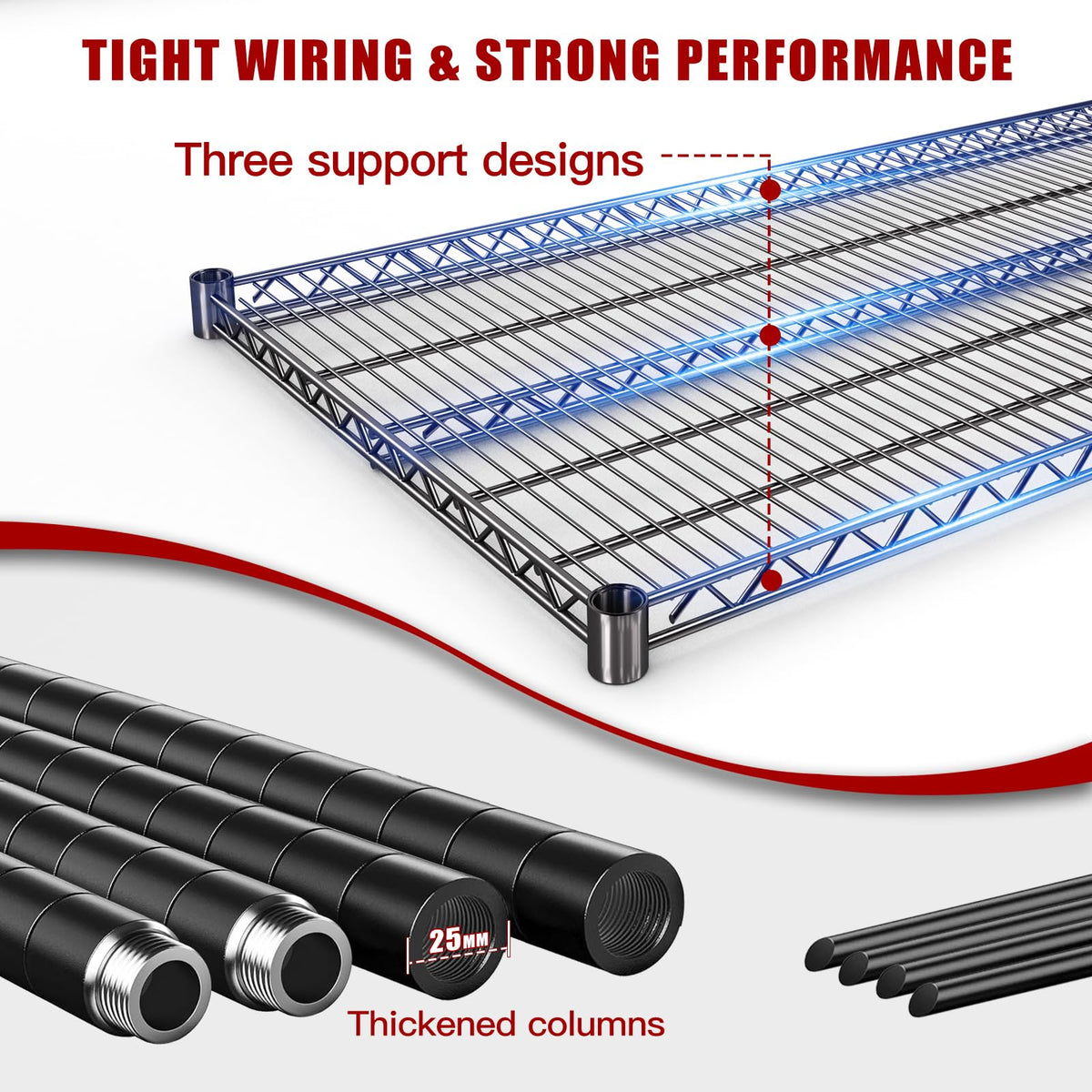 60”W 5 Tier Heavy Duty Metal Wire Shelving with Wheels K210623