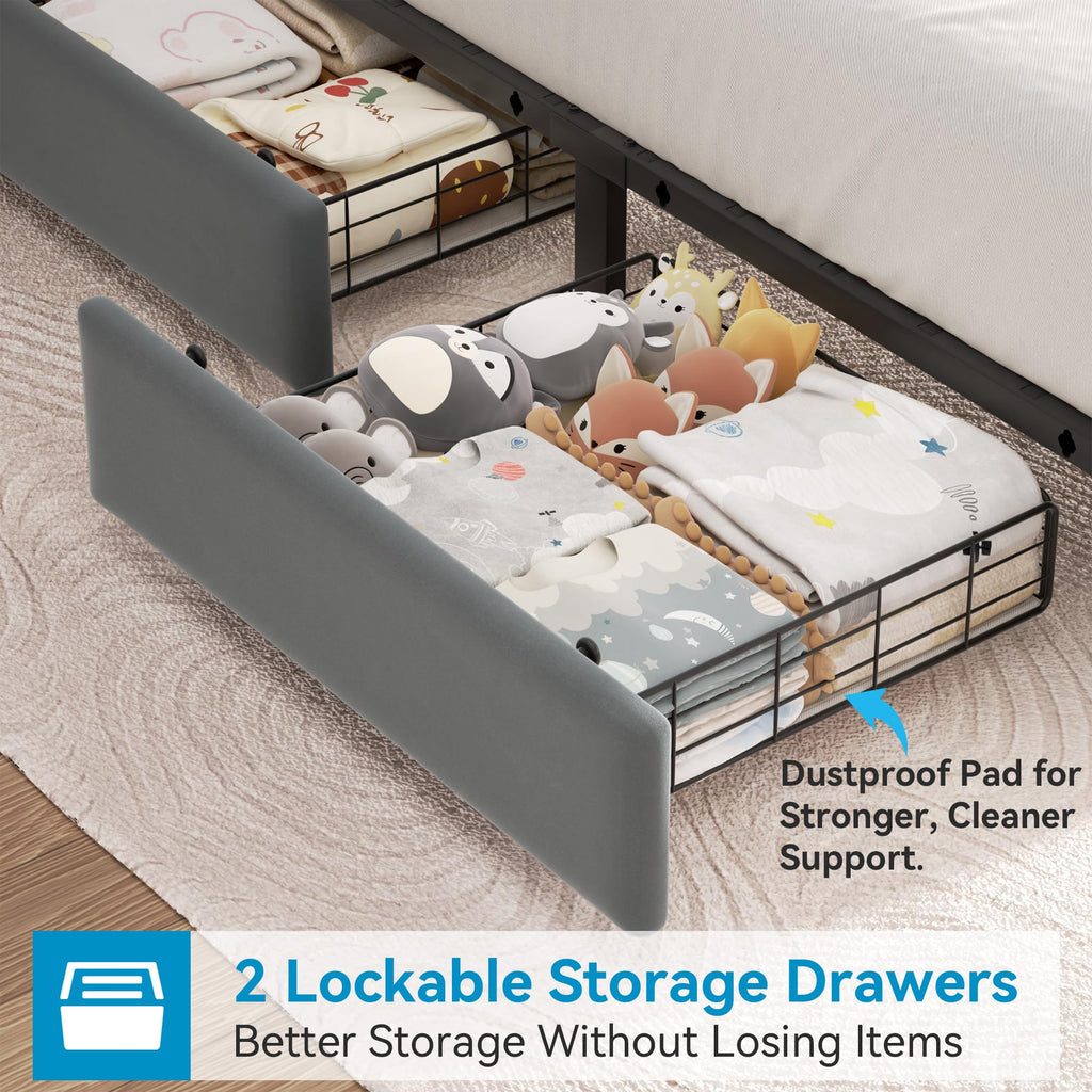 Twin Upholstered Velvet Platform Bed Frame with 2 Storage Drawers P389297