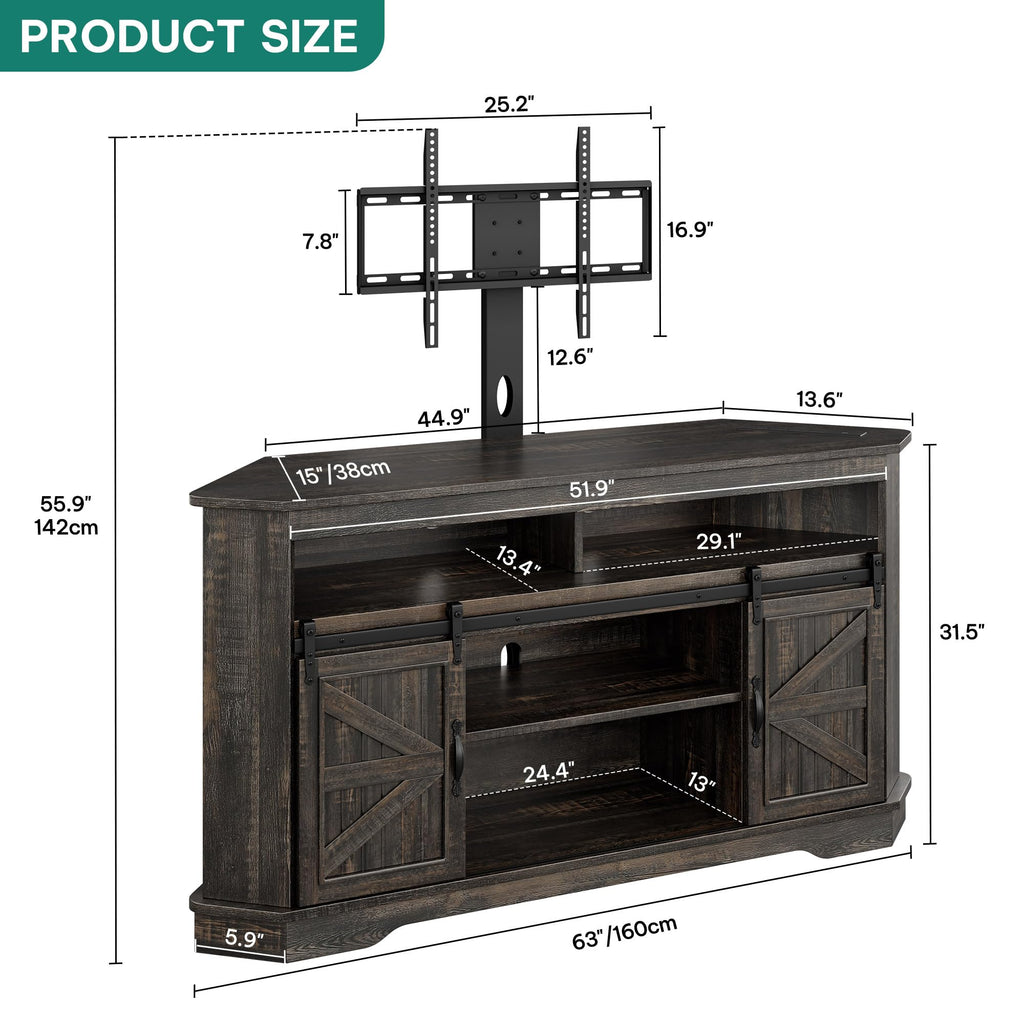63" Oak Corner TV Stand with Barn Door J5658