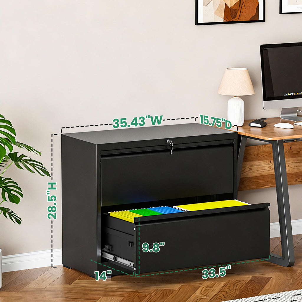 Black 2 Drawer Metal Lateral File Cabinet with Lock L5188