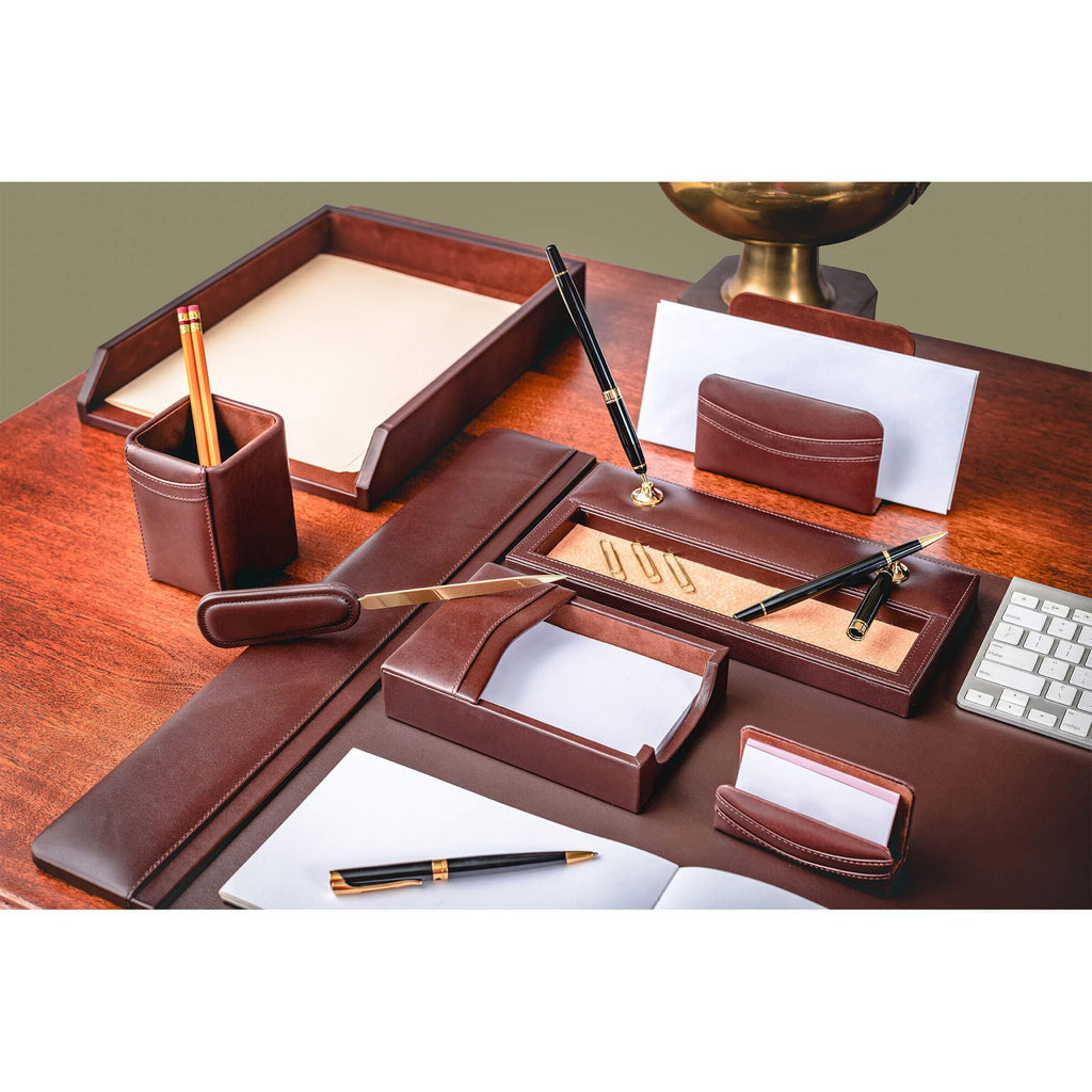Chocolate Brown Leather 8 Piece Desk Set C388