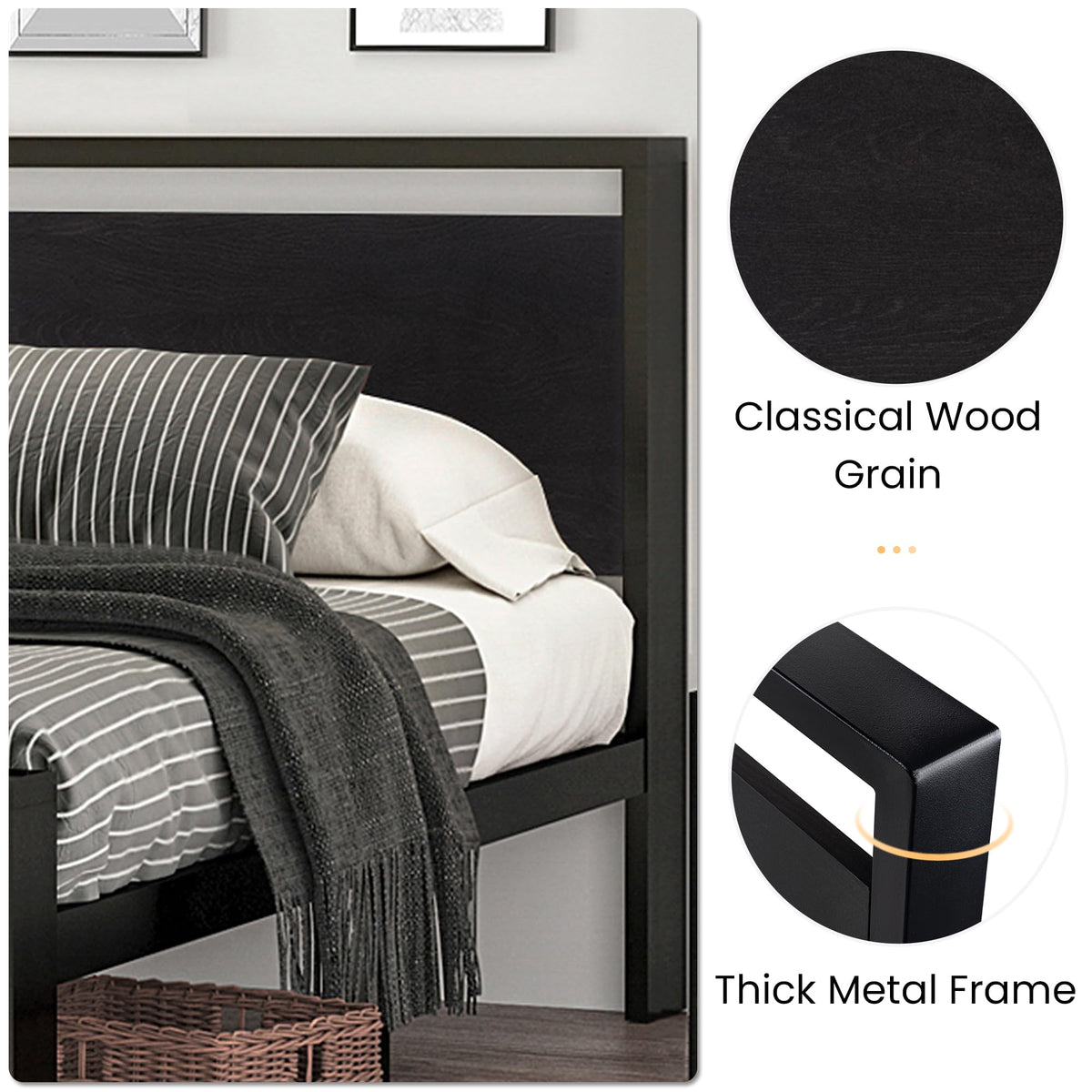 Full Size Bed Frame with Wooden Headboard and Footboard N636519
