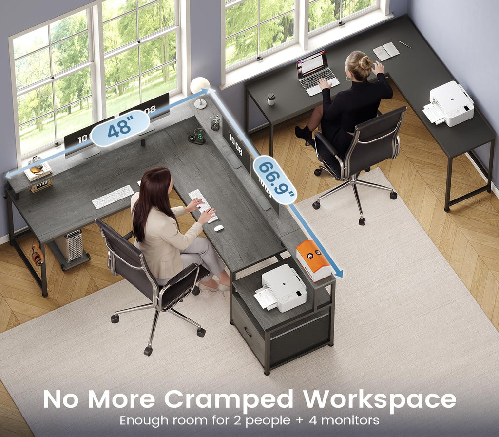 66" Reversible L Shaped Computer Desk with File Drawer J11251