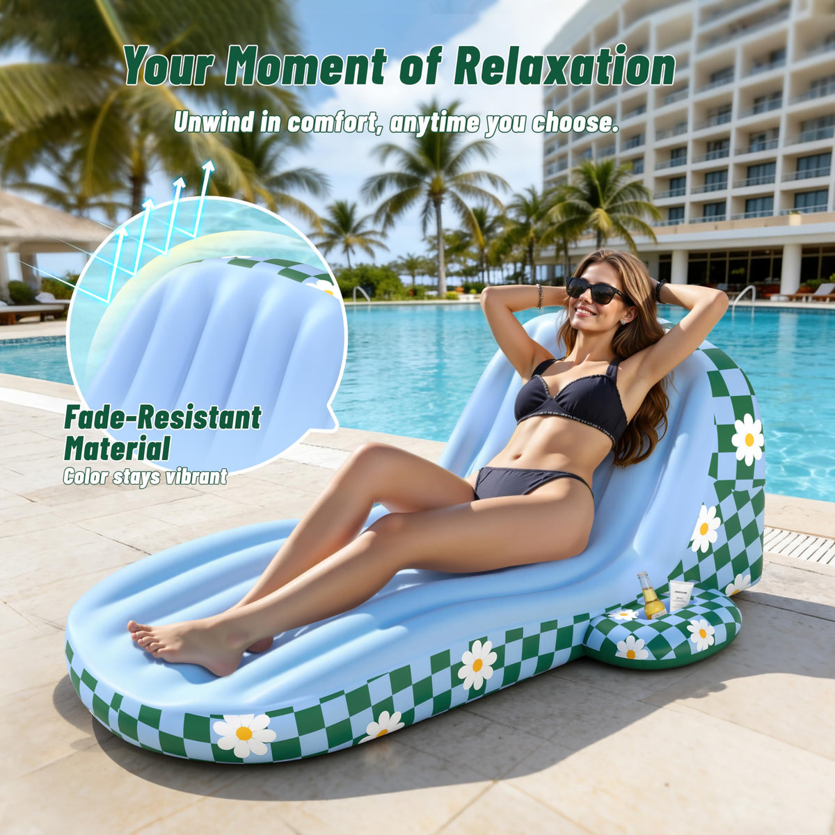 Inflatable Pool Lounger Float with Cup Holder W255