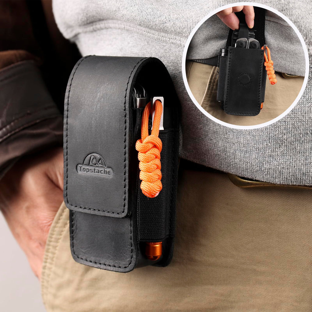 Leather Multitool Sheath with Belt Clip and Magnetic Closure C525