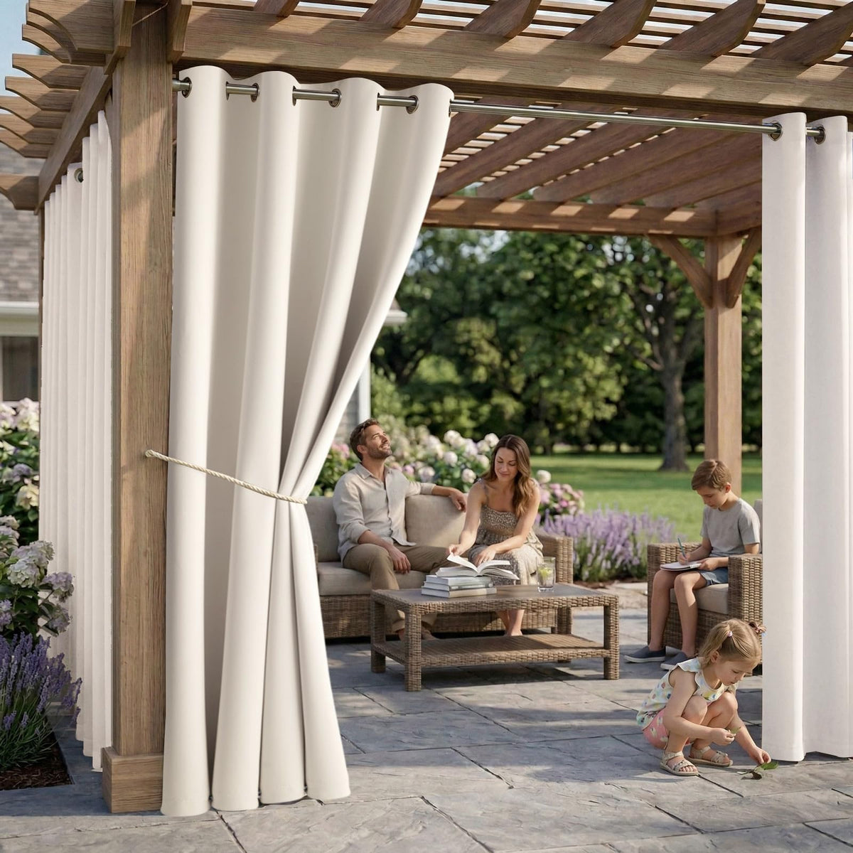 W52 x L108 Weather-resistant Grommet Top Curtains (2 Panels) Z62492