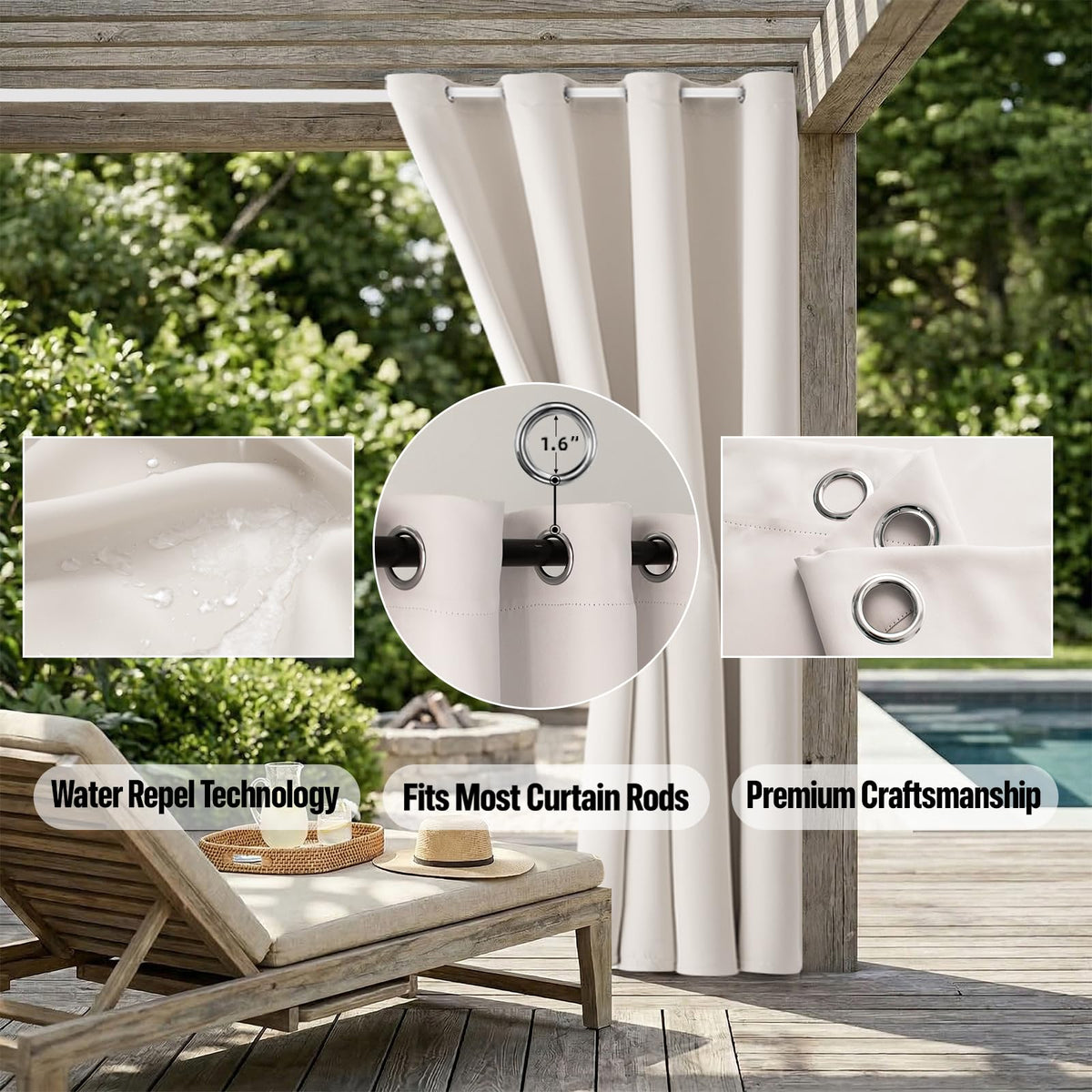 W52 x L108 Weather-resistant Grommet Top Curtains (2 Panels) Z62492