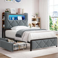 Twin Upholstered Velvet Platform Bed Frame with 2 Storage Drawers P389297