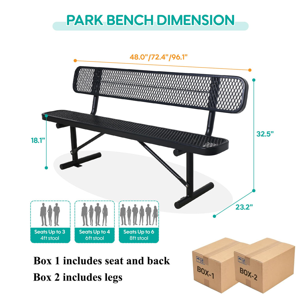 Black Metal Park Bench with Backrest T511691