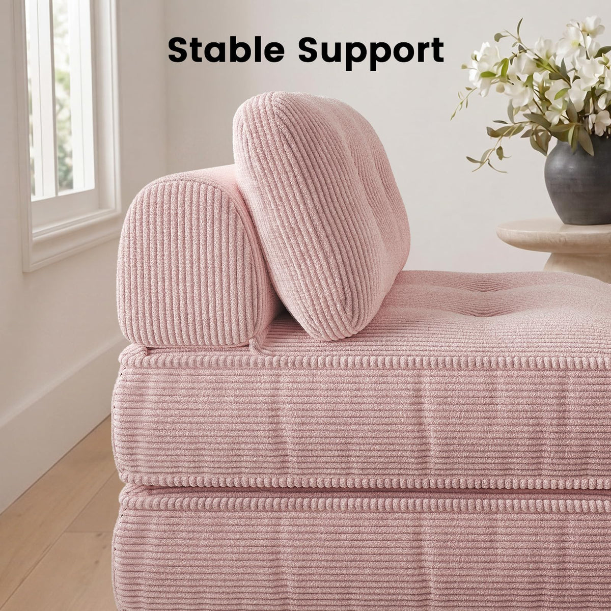 Pink Corduroy 3-in-1 Folding Sofa Bed with Memory Foam A529