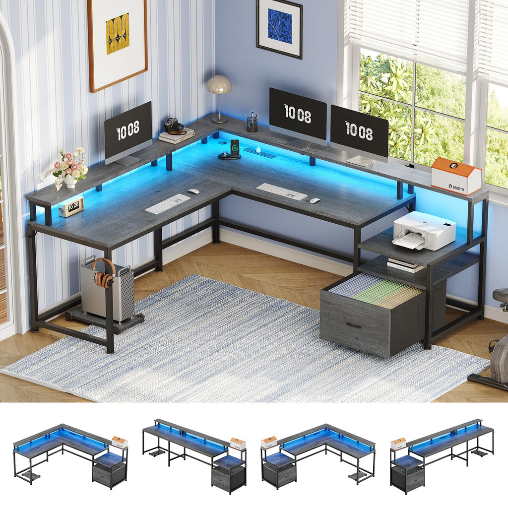 66" Reversible L Shaped Computer Desk with File Drawer J11251