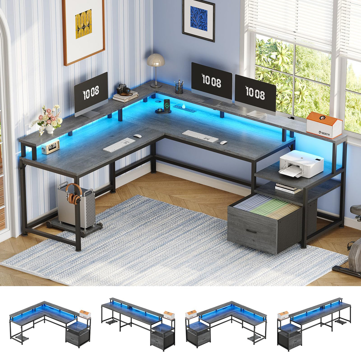 66" Reversible L Shaped Computer Desk with File Drawer J11251