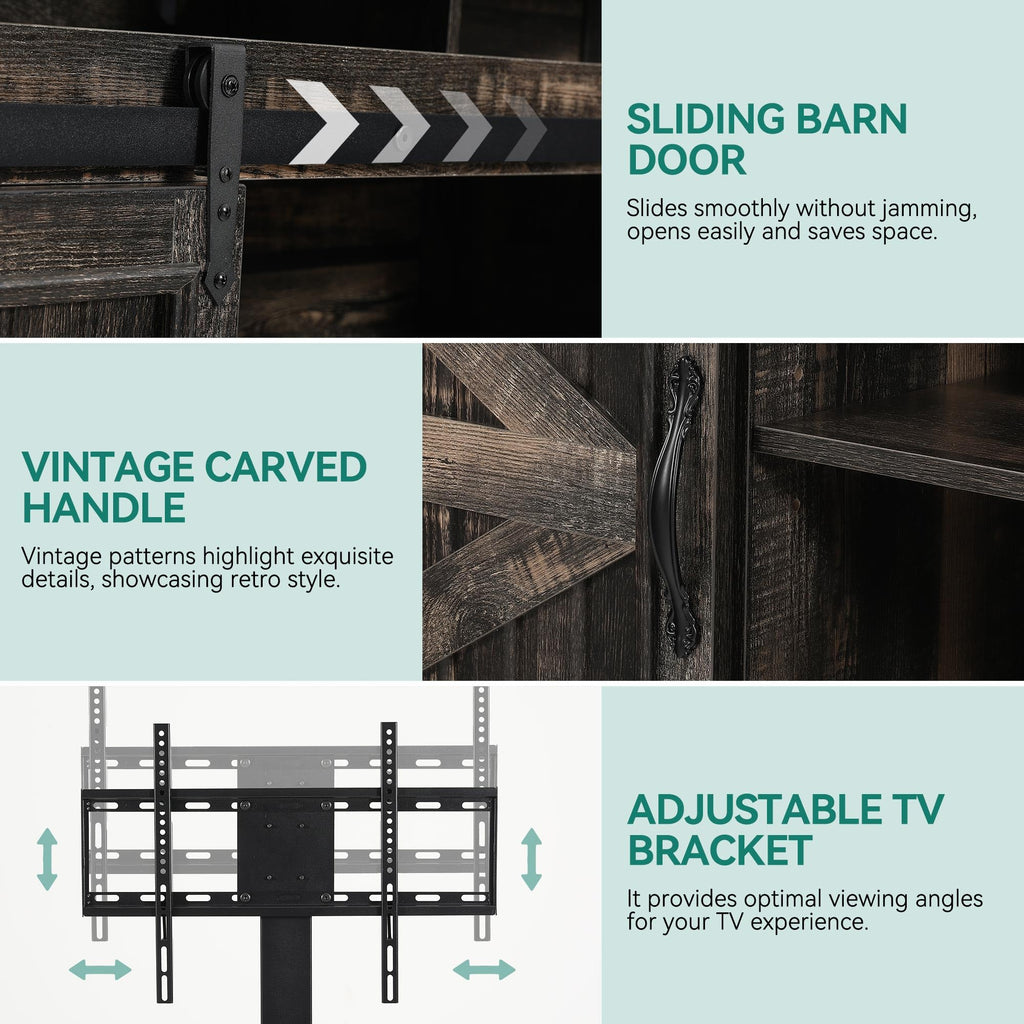 63" Oak Corner TV Stand with Barn Door J5658