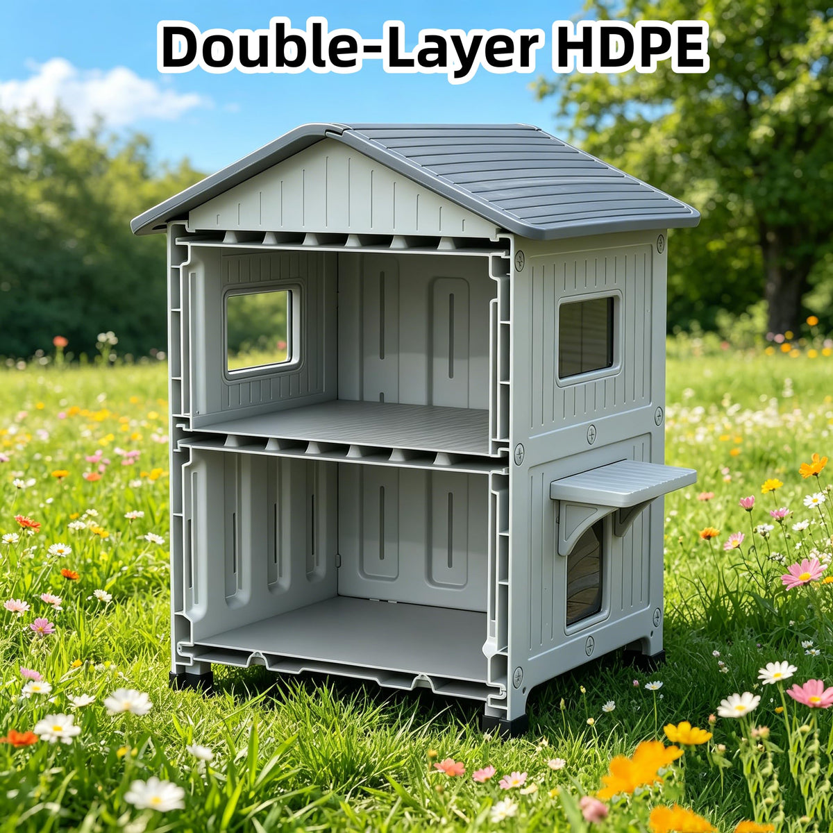 Weatherproof 2 Story Cat House with Mat P2807