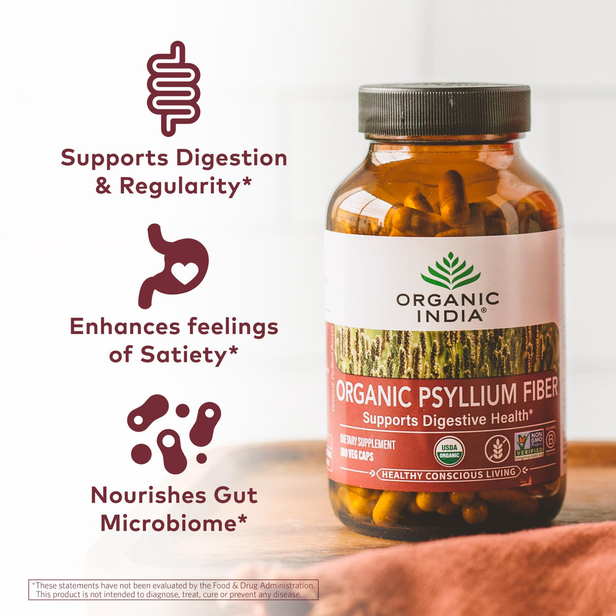 Psyllium Husk Capsules Fiber Supplement Vegan 180 Count V6499