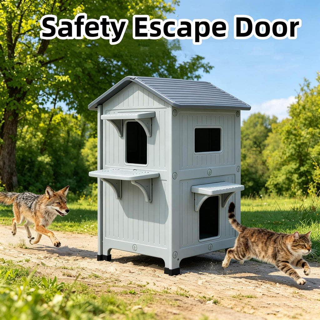 Weatherproof 2 Story Cat House with Mat P2807