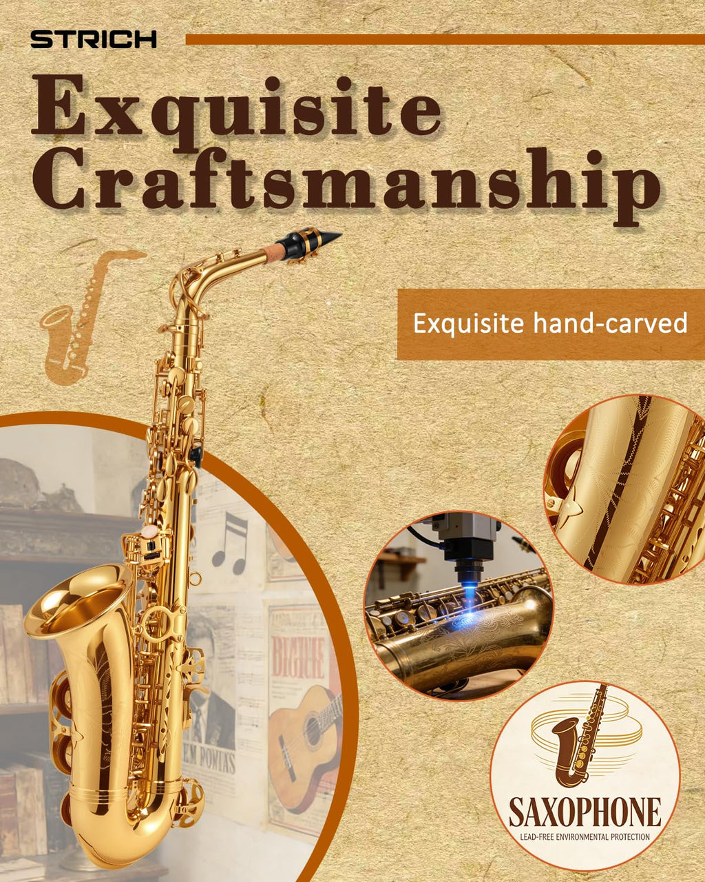 Alto Saxophone Brass Student Beginner Kit with Hard Case Z4682