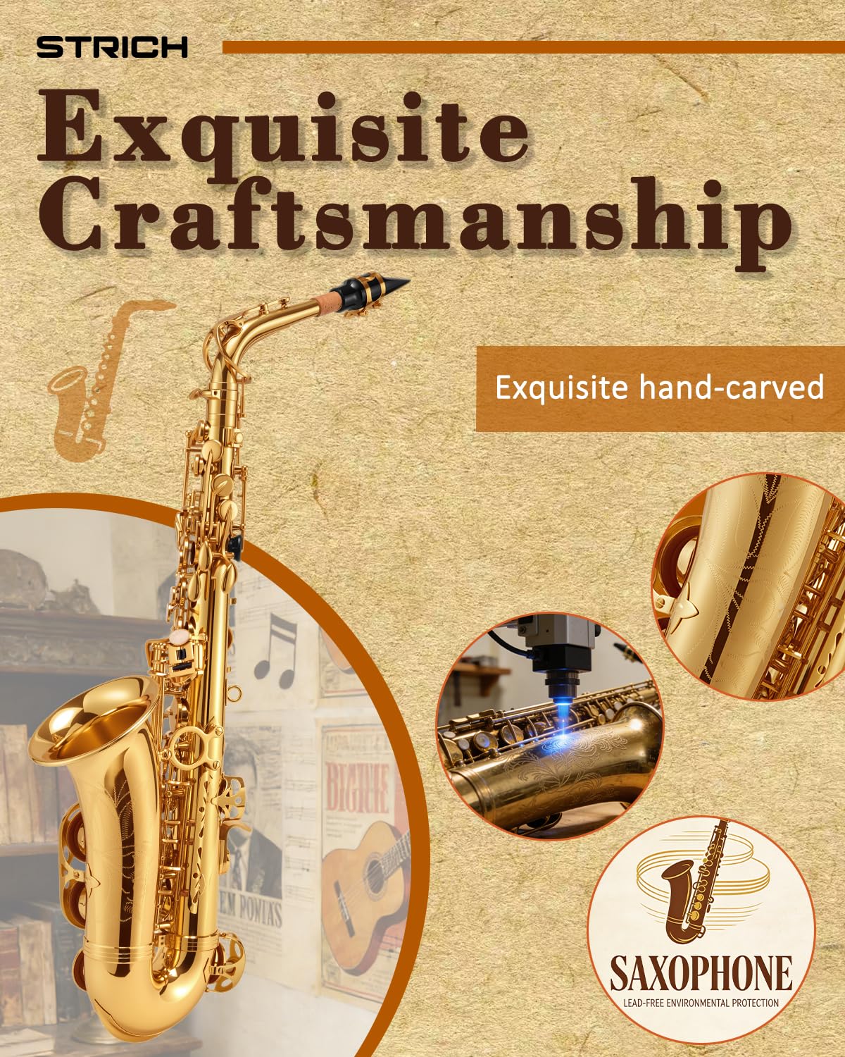 Alto Saxophone Brass Student Beginner Kit with Hard Case Z4682