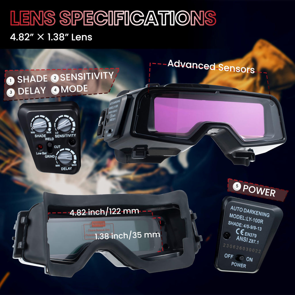 Auto Darkening Welding Goggles with Welder Mask and 10 Replacement Lenses F9172