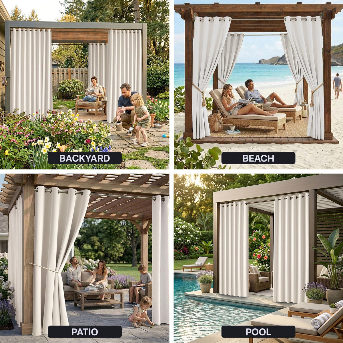 W52 x L108 Weather-resistant Grommet Top Curtains (2 Panels) Z62492