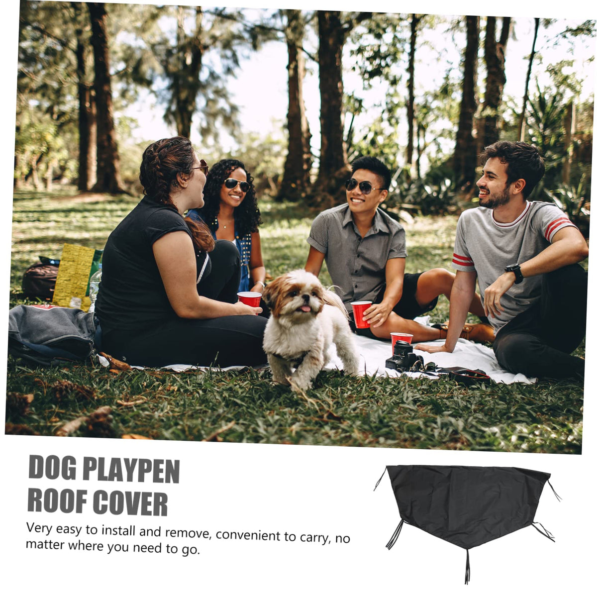 Sunproof Waterproof Dog Playpen Roof Cover Black Y60559