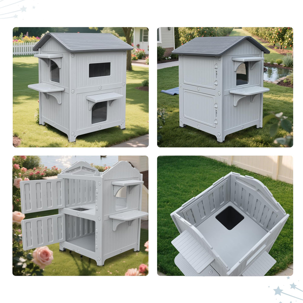 Weatherproof 2 Story Cat House with Mat P2807