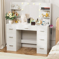 White Vanity Desk with Lighted Mirror and 7 Drawers Y17538