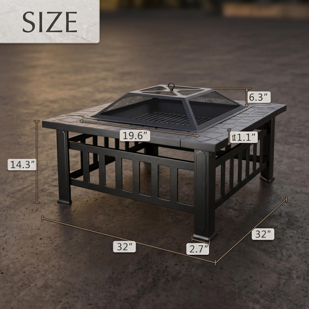 32 inch Black Wood Burning Steel Fire Pit J4813