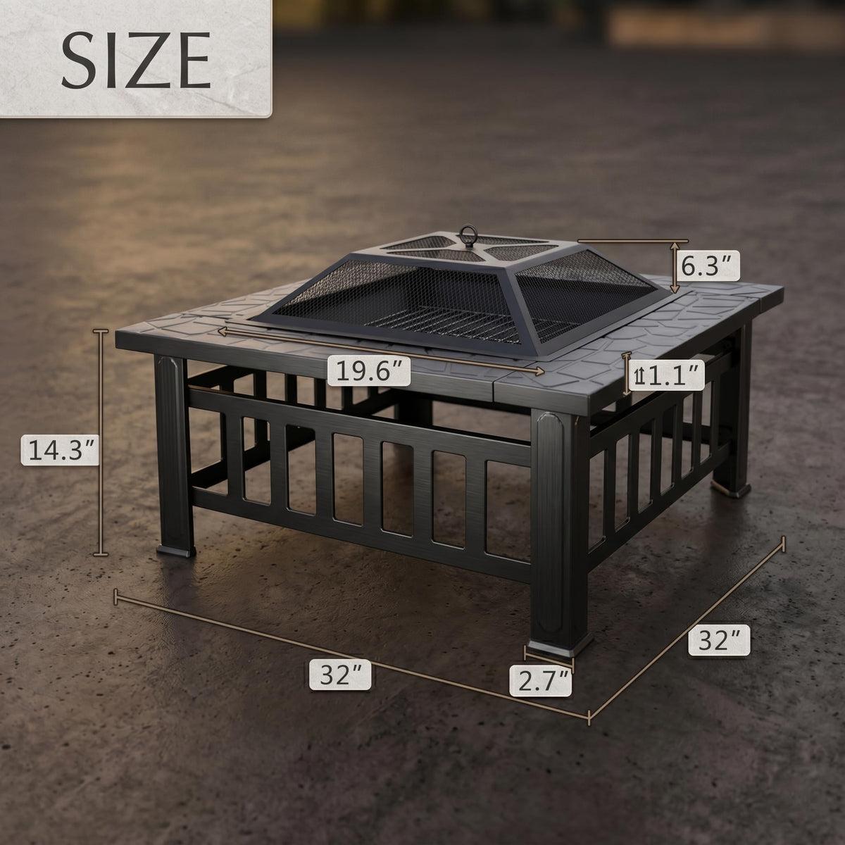 32 inch Black Wood Burning Steel Fire Pit J4813