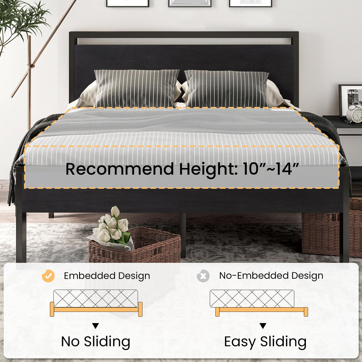 Full Size Bed Frame with Wooden Headboard and Footboard N636519
