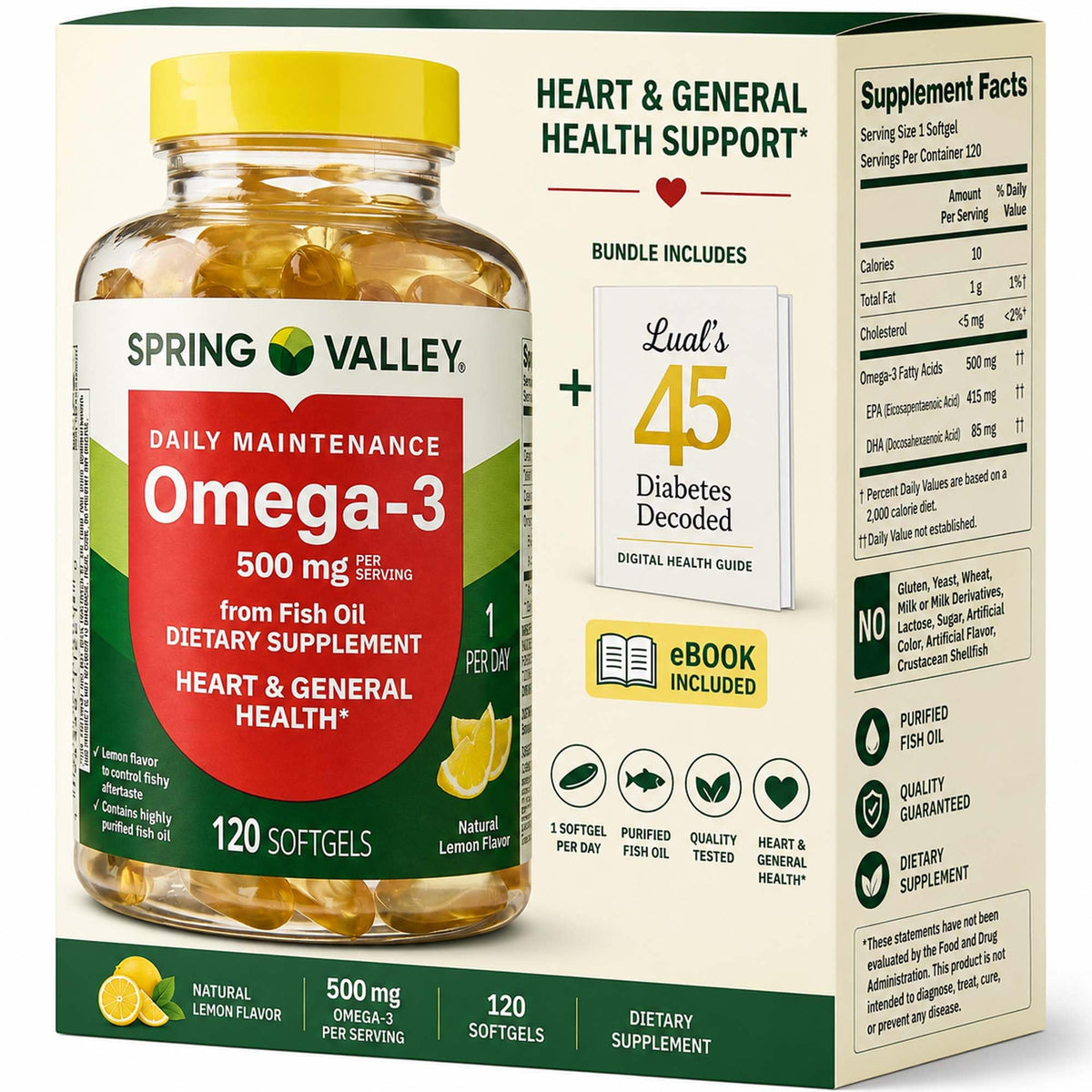 Omega-3 Fish Oil 500 mg 120 Count SoftGels Dietary Supplement F8781