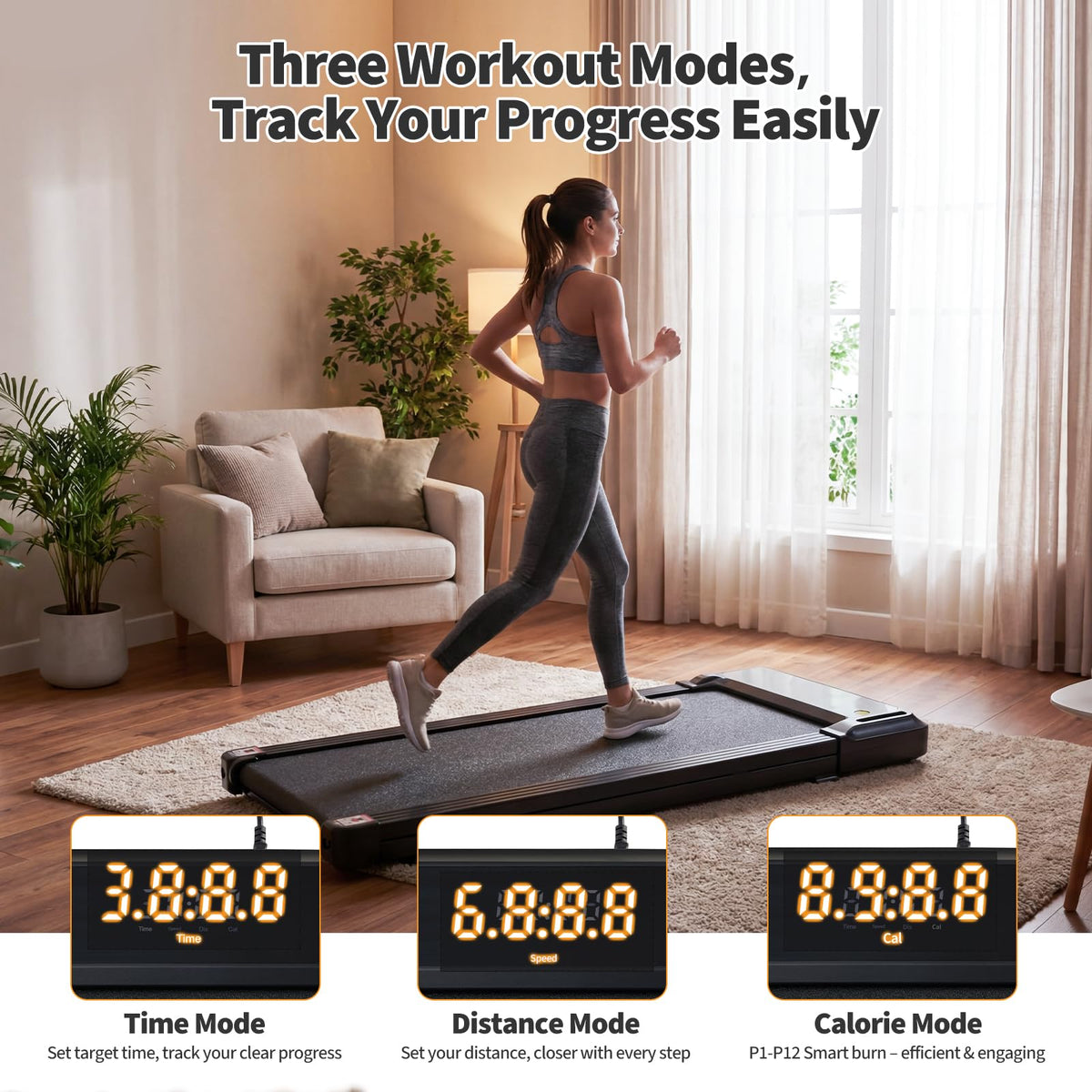 Black Portable 3-in-1 Walking Pad Treadmill G212