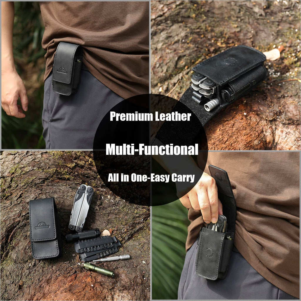 Leather Multitool Sheath with Belt Clip and Magnetic Closure C525