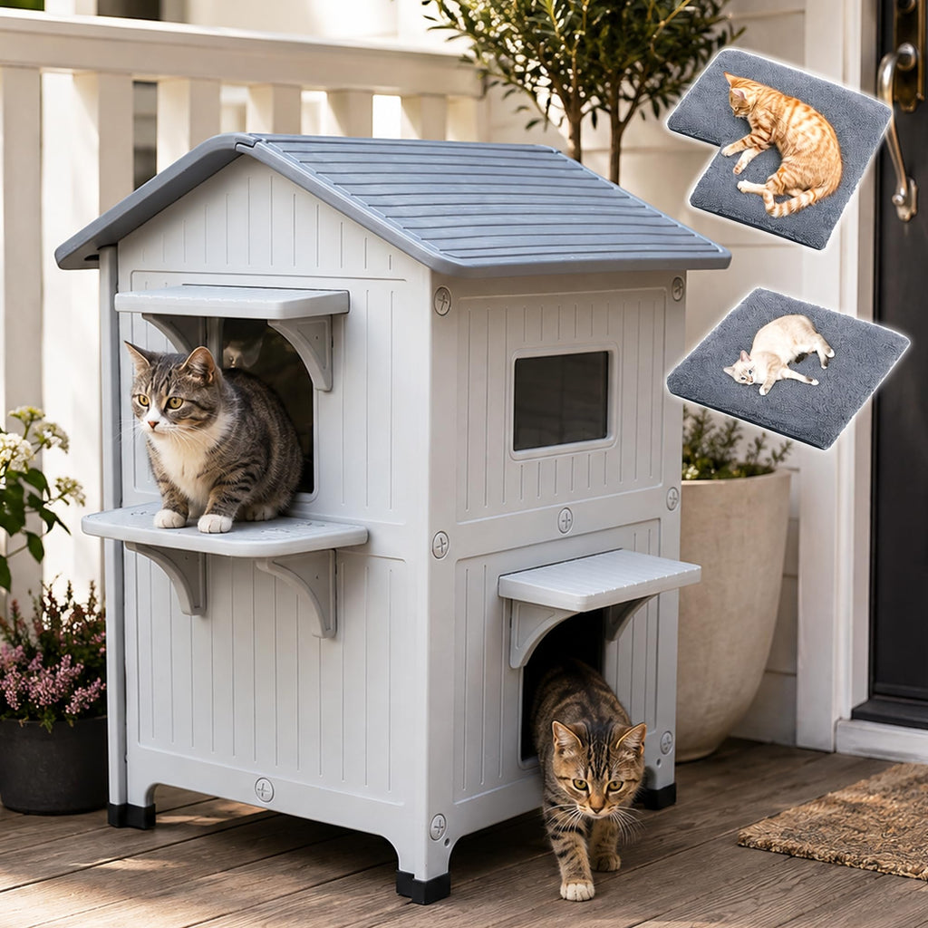 Weatherproof 2 Story Cat House with Mat P2807