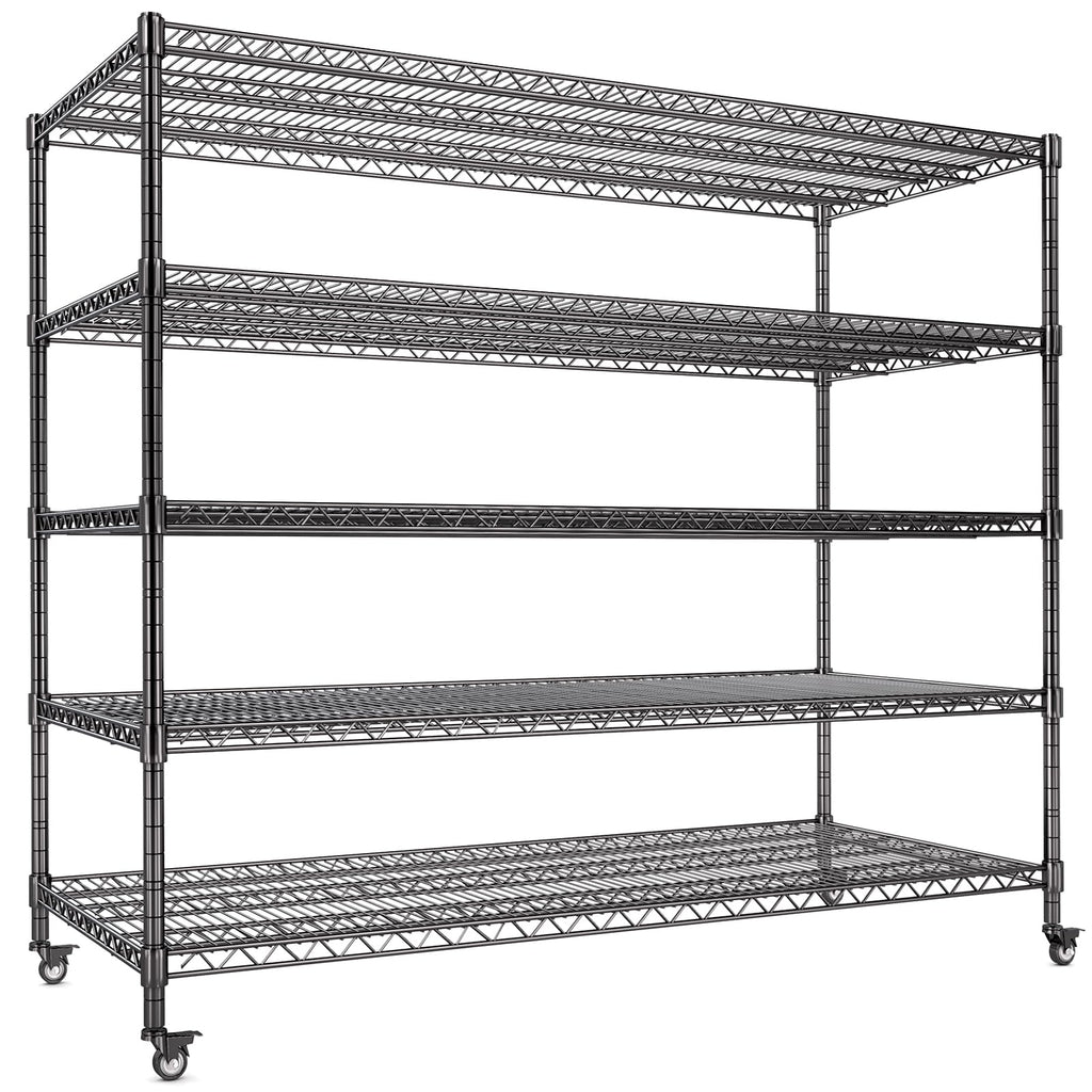 60”W 5 Tier Heavy Duty Metal Wire Shelving with Wheels K210623