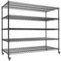 60”W 5 Tier Heavy Duty Metal Wire Shelving with Wheels K210623