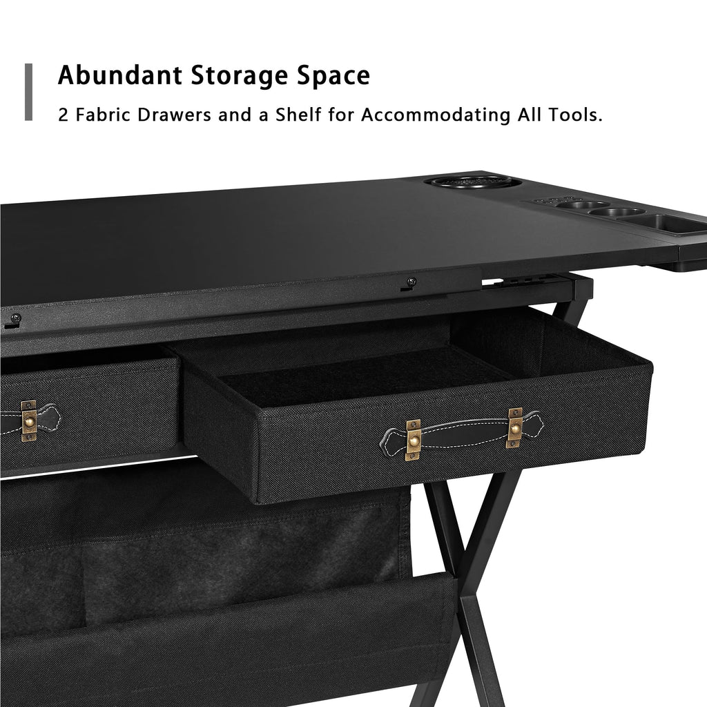 Black Adjustable Drafting Table with 2 Storage Drawers and Stool T5467