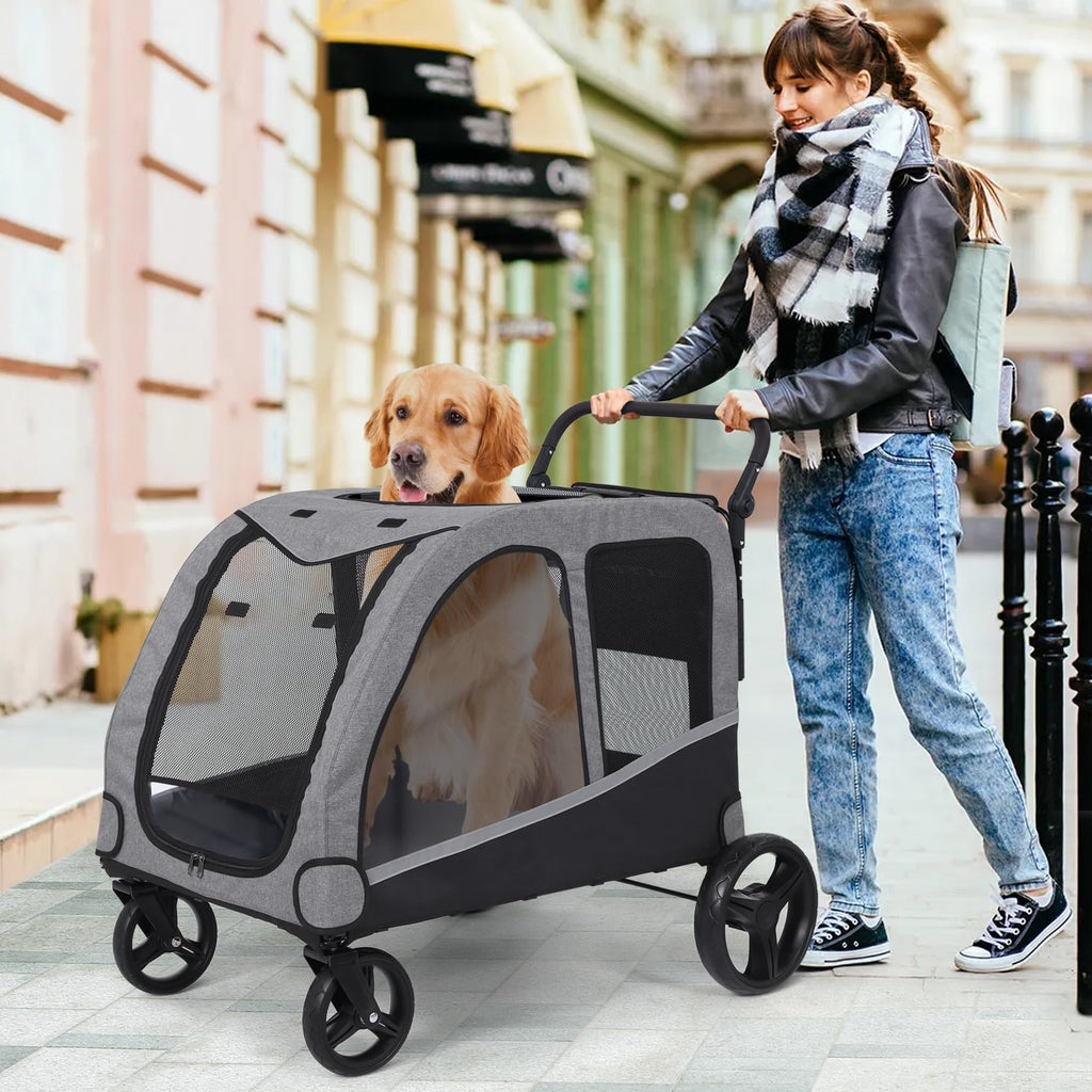 Extra Large Foldable Dog Stroller with Pocket, Up to 130 lbs F7206