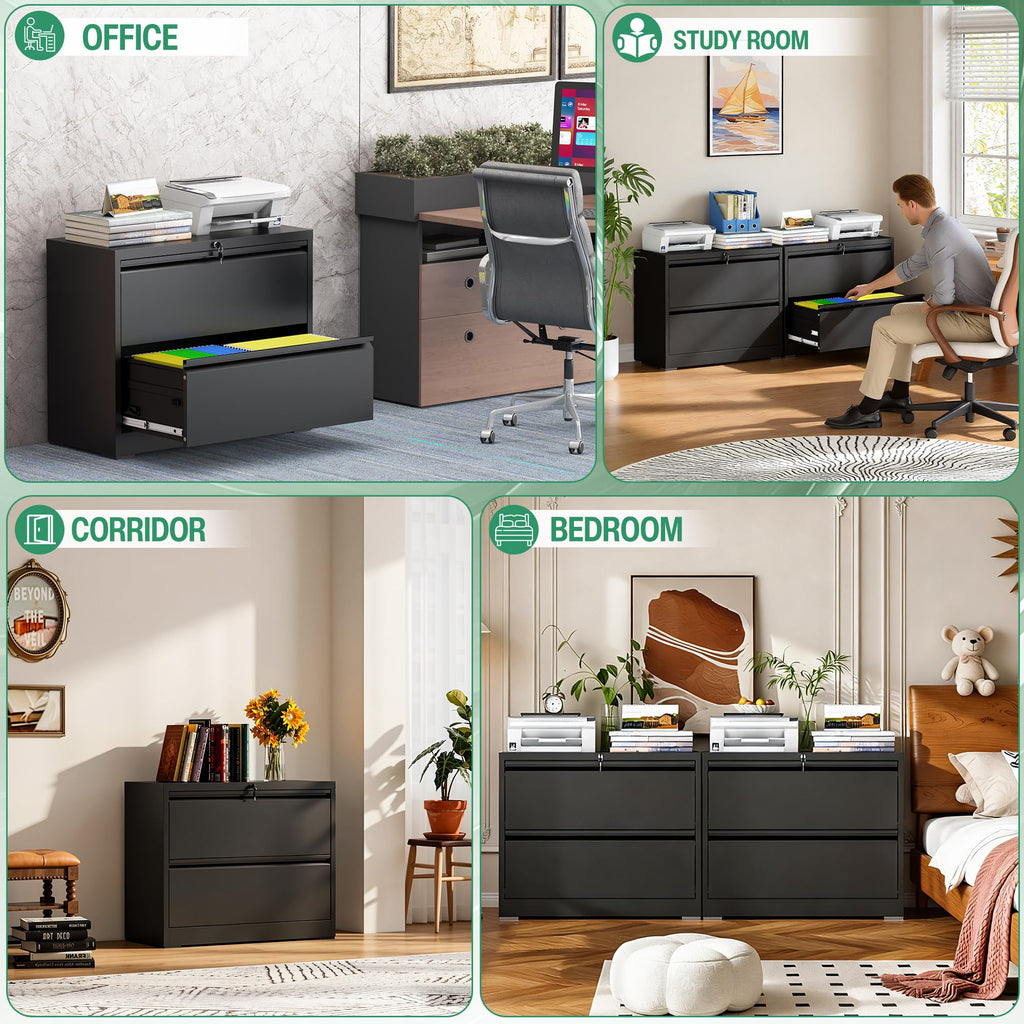 Black 2 Drawer Metal Lateral File Cabinet with Lock L5188