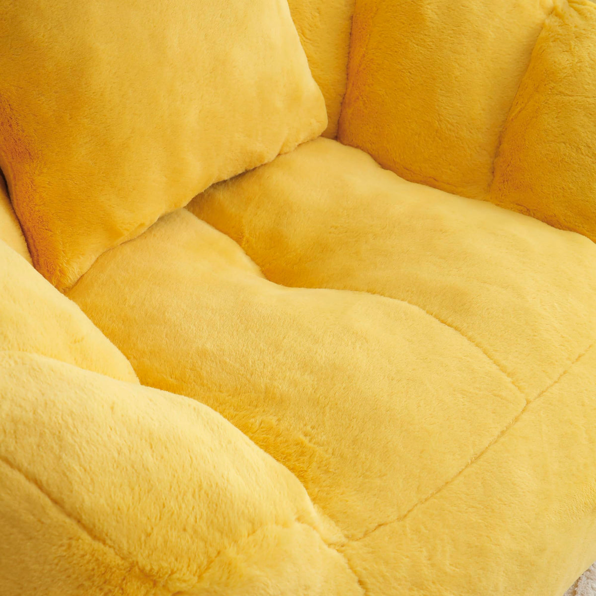 Yellow Faux Fur Memory Foam Bean Bag Chair with Footstool F5750