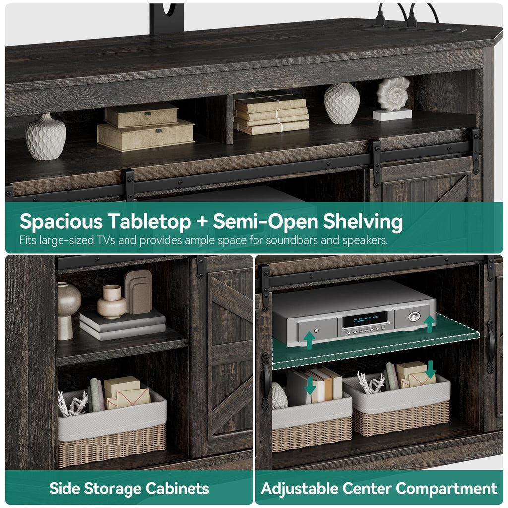 63" Oak Corner TV Stand with Barn Door J5658