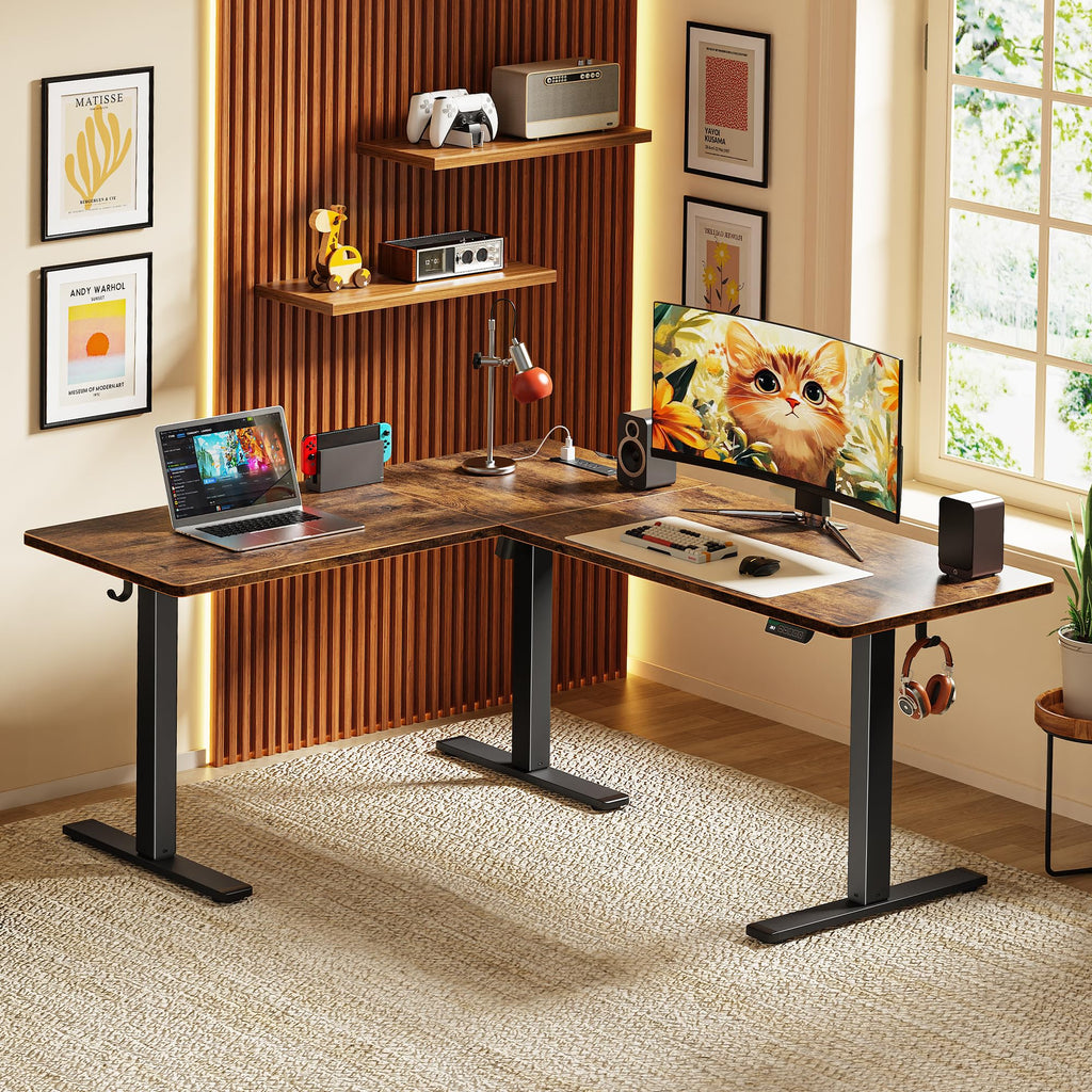 63 x 55 Inch L Shaped Standing Desk with Power Outlets E167