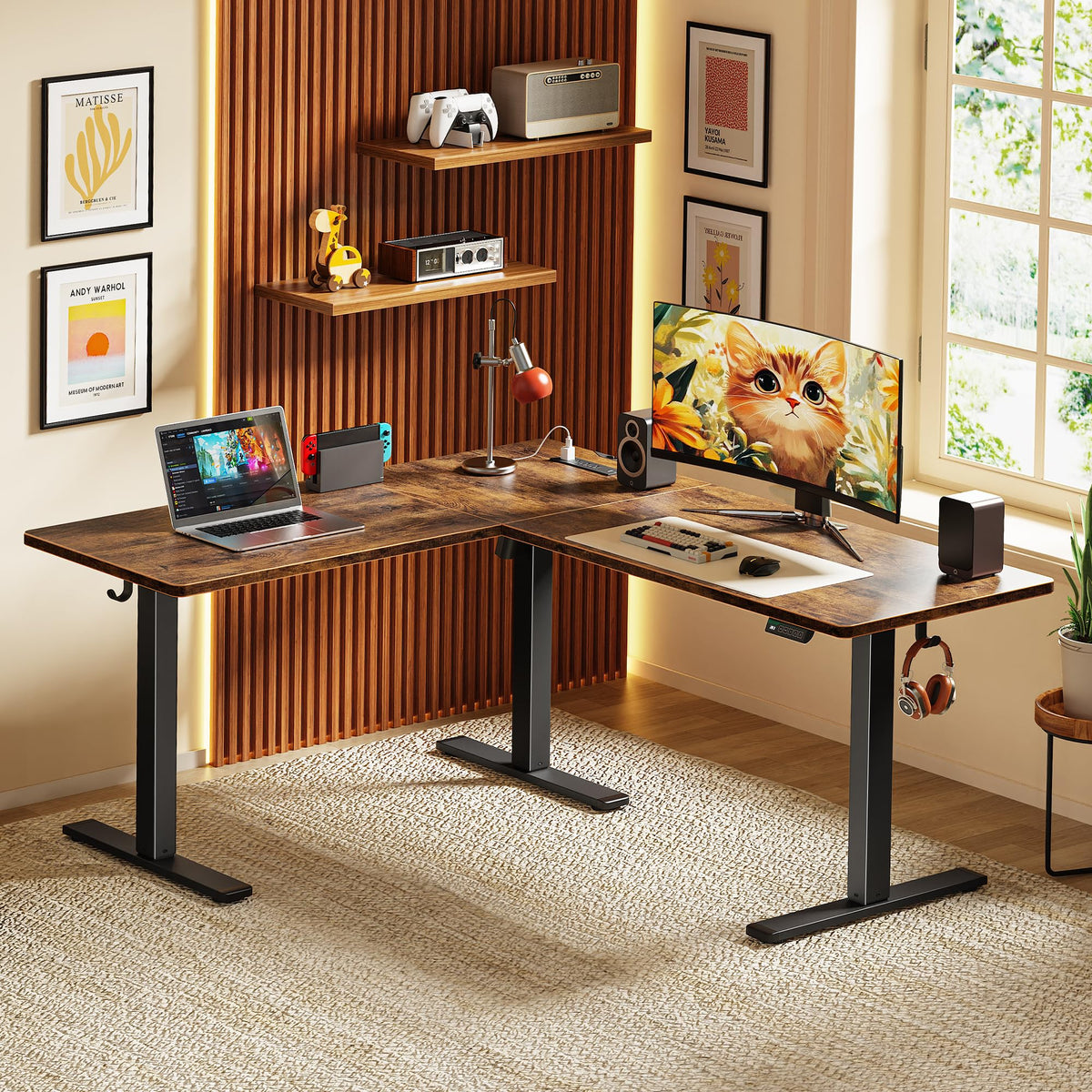 63 x 55 Inch L Shaped Standing Desk with Power Outlets E167