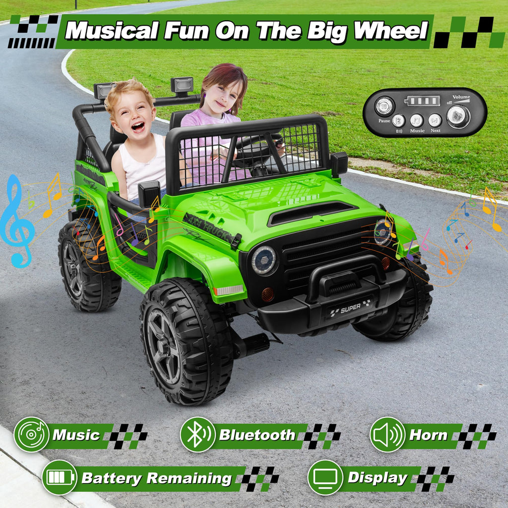 24V Ride on Car with Remote Control, 2 Seater 4WD/2WD Truck, Green B52615