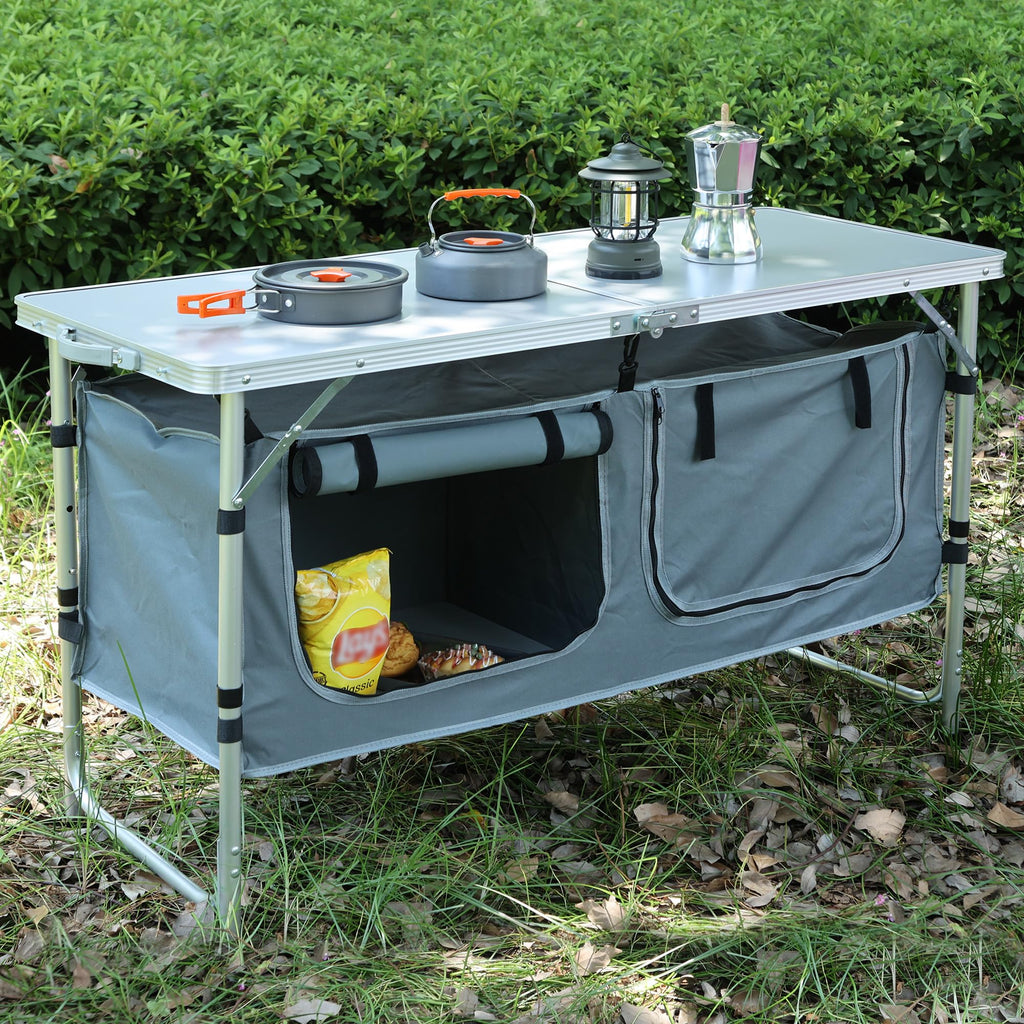 Camping Table with Storage Gray A427763