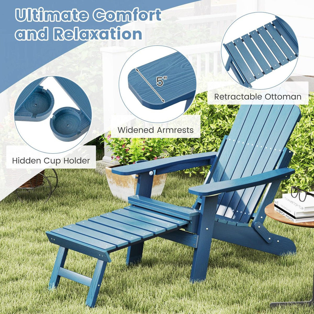 Folding Adirondack Chair with Adjustable Backrest and Ottoman P743