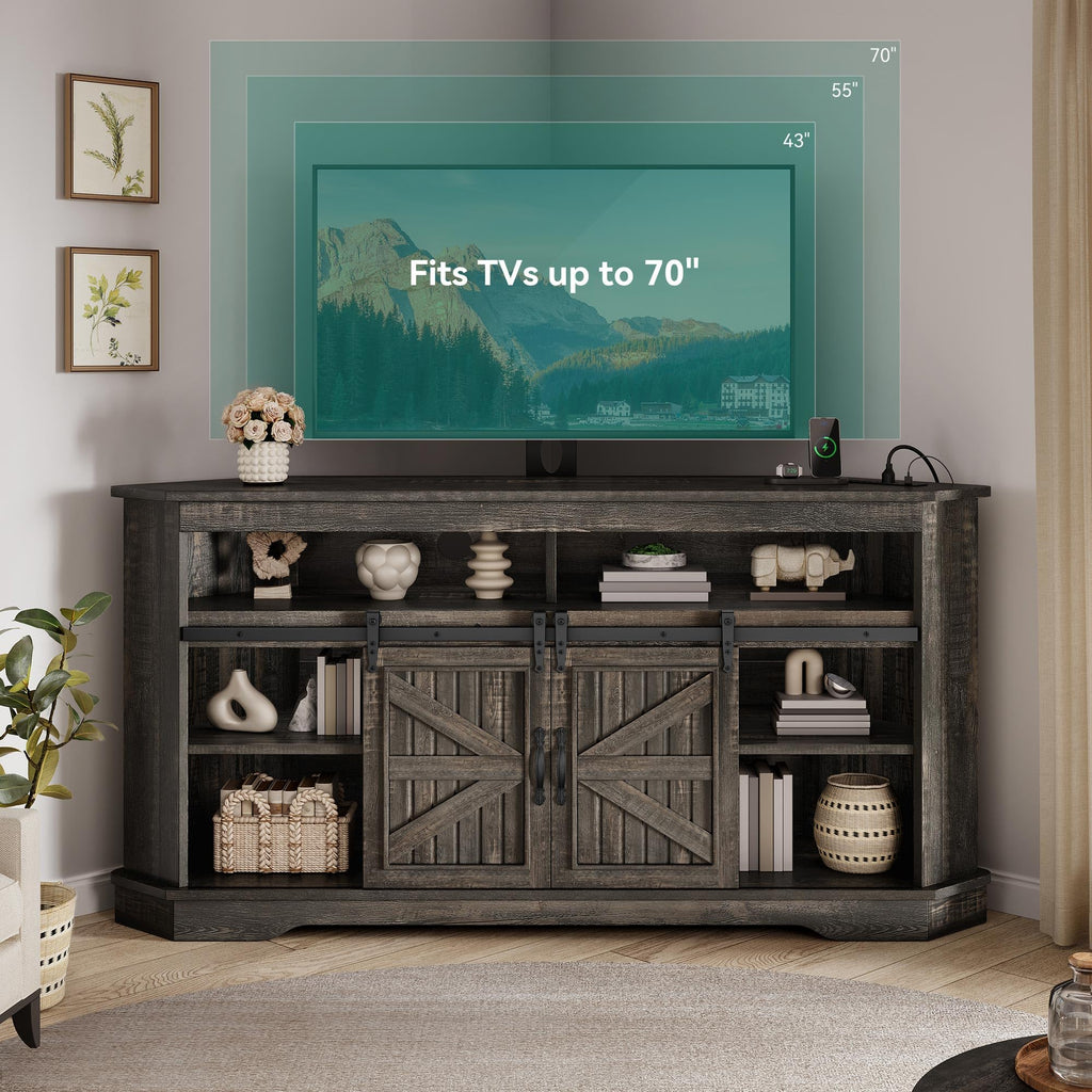 63" Oak Corner TV Stand with Barn Door J5658
