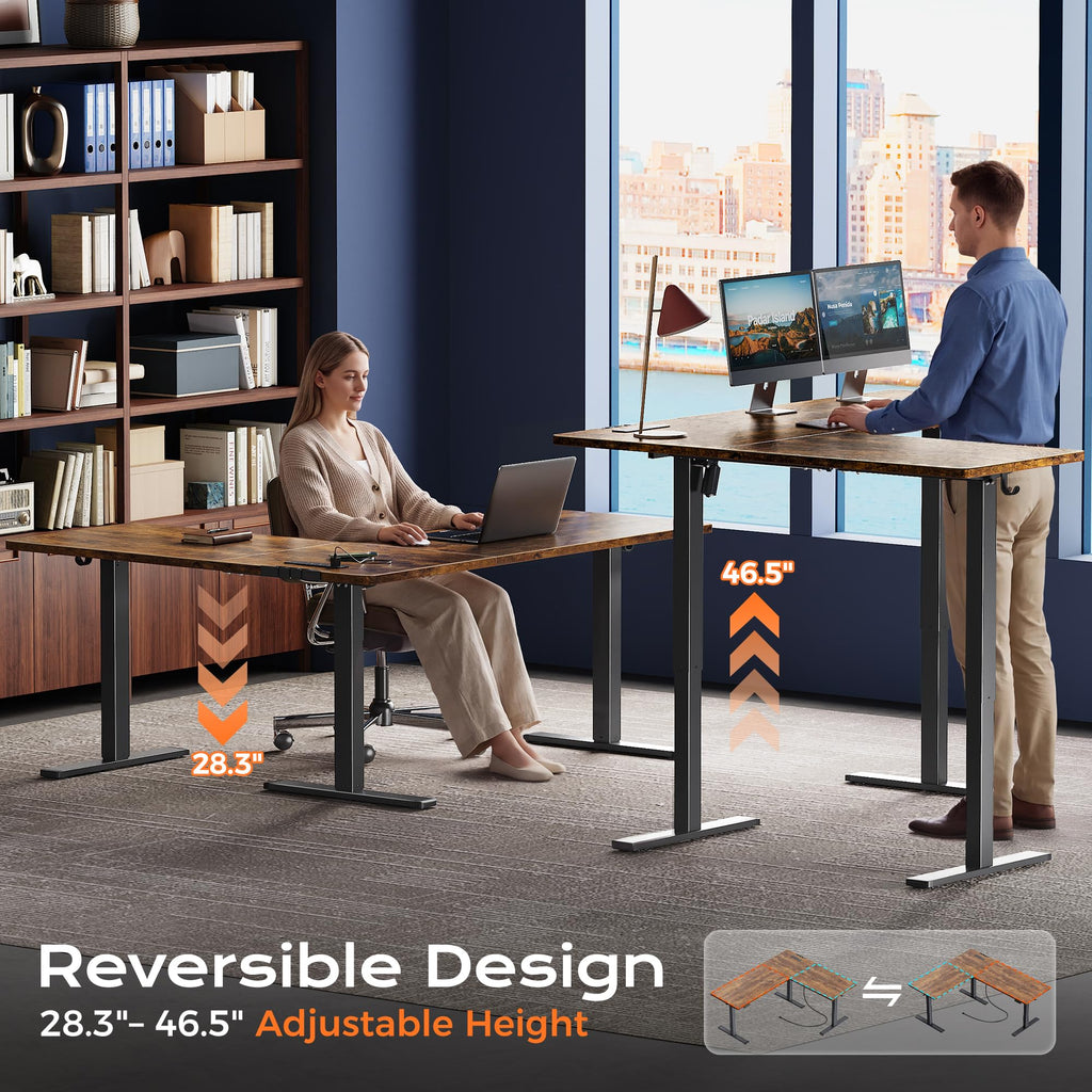 63 x 55 Inch L Shaped Standing Desk with Power Outlets E167