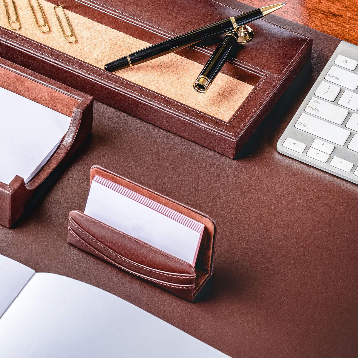 Chocolate Brown Leather 8 Piece Desk Set C388