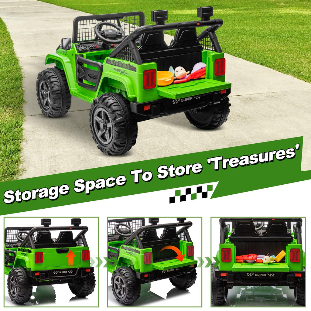 24V Ride on Car with Remote Control, 2 Seater 4WD/2WD Truck, Green B52615